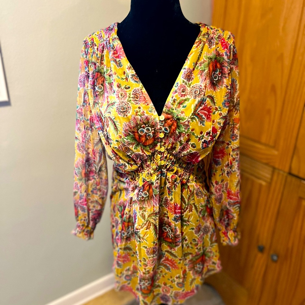 Anthropologie Yellow Floral Blouse